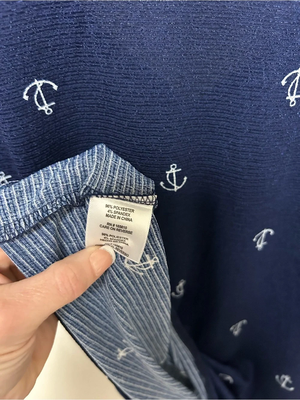 NWT All In Love Navy Anchor Print Tie Front Flutter Sleeve Top M Coastal Resort - Picture 7 of 7